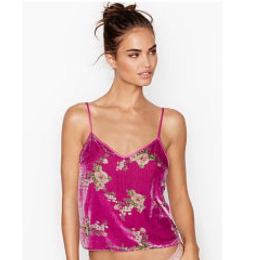 💕 VICTORIA’S SECRET velvet floral cropped cami size XL pink burnout roses - Picture 2 of 5